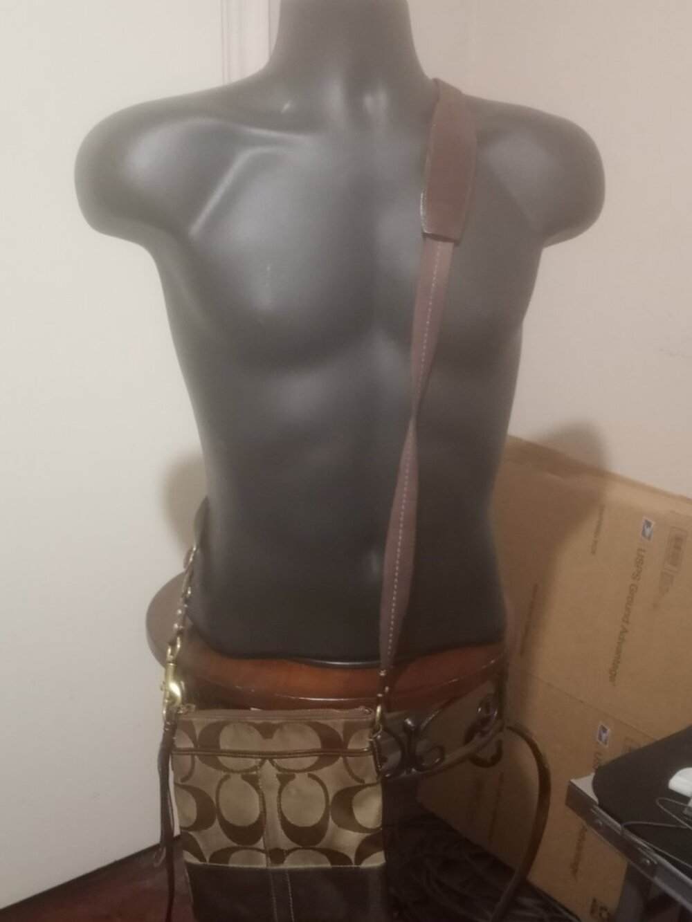 Coach Signature C Stripe Swingpack Canvas & Leather Crossbody Bag